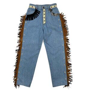 Western Not Just Jeans Fringe Jeans 6 Blue Straight Tapered High Rise Cowgirl